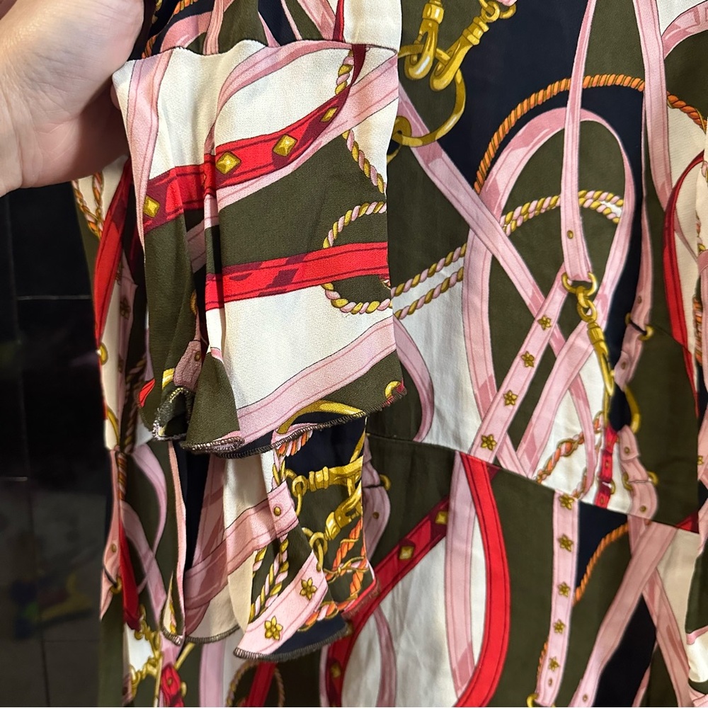 Zara Black, Pink, Red & Olive Chain-Print Mini Dress - Picture 4 of 7